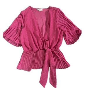 Blue Blossom Fuchsia Tie-Front Blouse